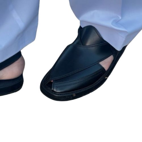 Kaptaan Round Black Peshawari Chappal